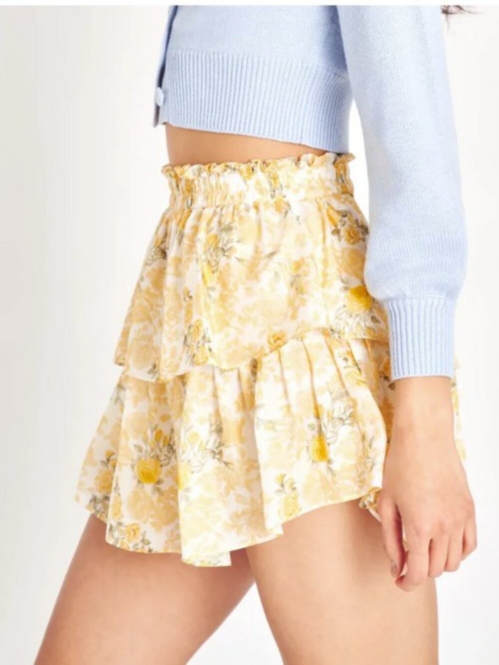 LoveShackFancy Silk Ruffle Mini Skirt NWT size XL Lemon Daydream Floral Print